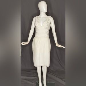 White ribbed satin cocktail dress